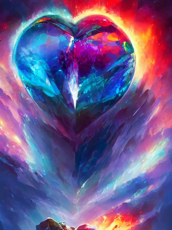 Image similar to a ultradetailed beautiful concept art of the crystal formation of the prismatic heart being absorbing the wonderful colors of the emotion around it, concept art, high resolution 4 k, by tom bagshaw, greg rutkowski, charli bowater and artgeem