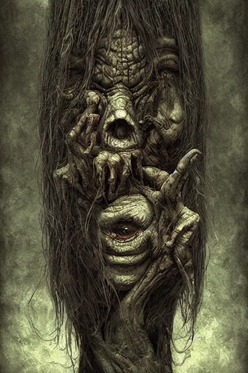 Image similar to Babà Yaga in the style of Anton Semenov, horror, dark, Digital art, realistic painting, very detailed, High definition