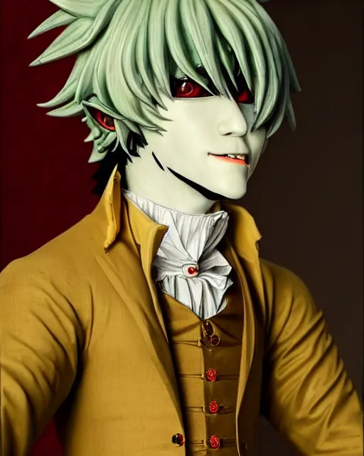 Image similar to tokyo ghoul monster ken kaneki character wearing a beautiful 1 8 th century suit with a tie, rococo style, francois boucher style, highly detailed, very realistic, painterly style