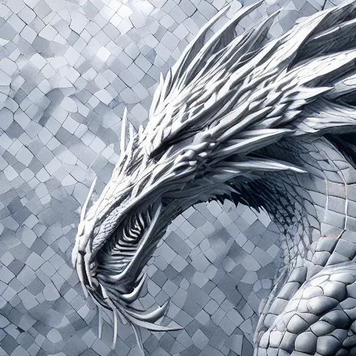 Prompt: white dragon, mosaic, octane render, trending on artstation, artstationHD, artstationHQ, unreal engine, 8k