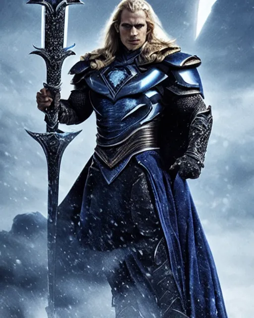 Prompt: promotional image of Henry Cavill as Arthas Menethil