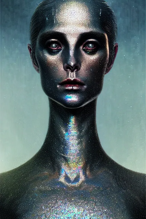 Prompt: pearlescent black lilith the mother of all monsters, covered in iridescent glitter!, raining ash, fine art masterpiece, highly detailed dino valls wayne barlowe machiej kuciara, dramatic lighting, long shot, low angle, uhd 8 k, sharp focus