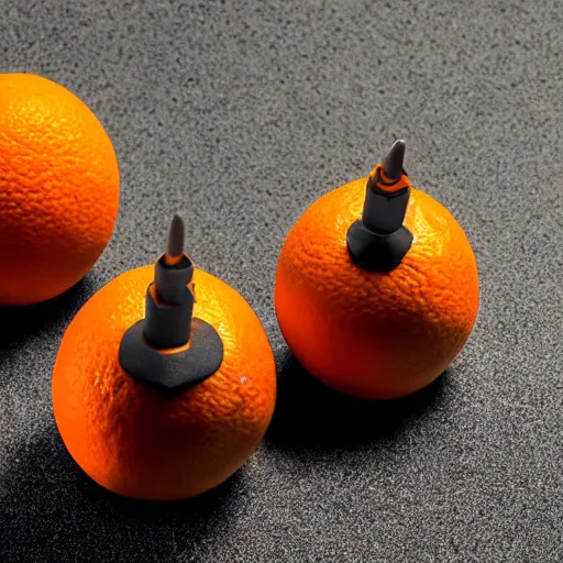 Image similar to product photo of an orange designed to resemble an incendiary grenade, center frame, highly detailed, balanced colors