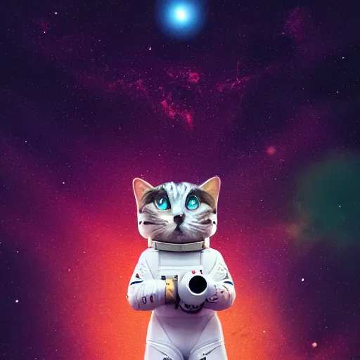 Image similar to cosmic astronaut cat in space, epic atmosphere, beautiful, octane render, 4 k, digital art