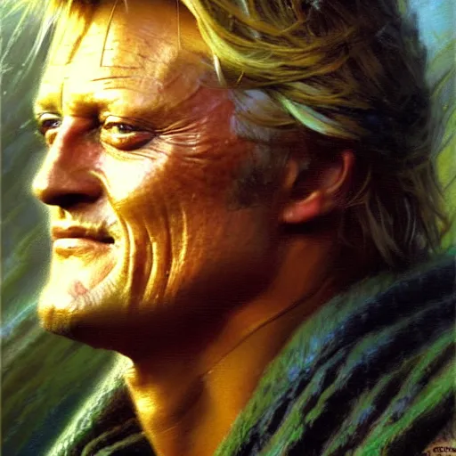 Image similar to detailed portrait of rutger hauer, spring light, painting by gaston bussiere, craig mullins, j. c. leyendecker