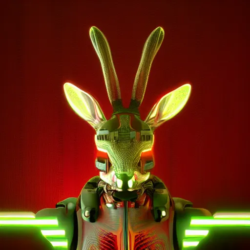 Prompt: cyborg jackalope cyberpunk, 3D render, 8k HD