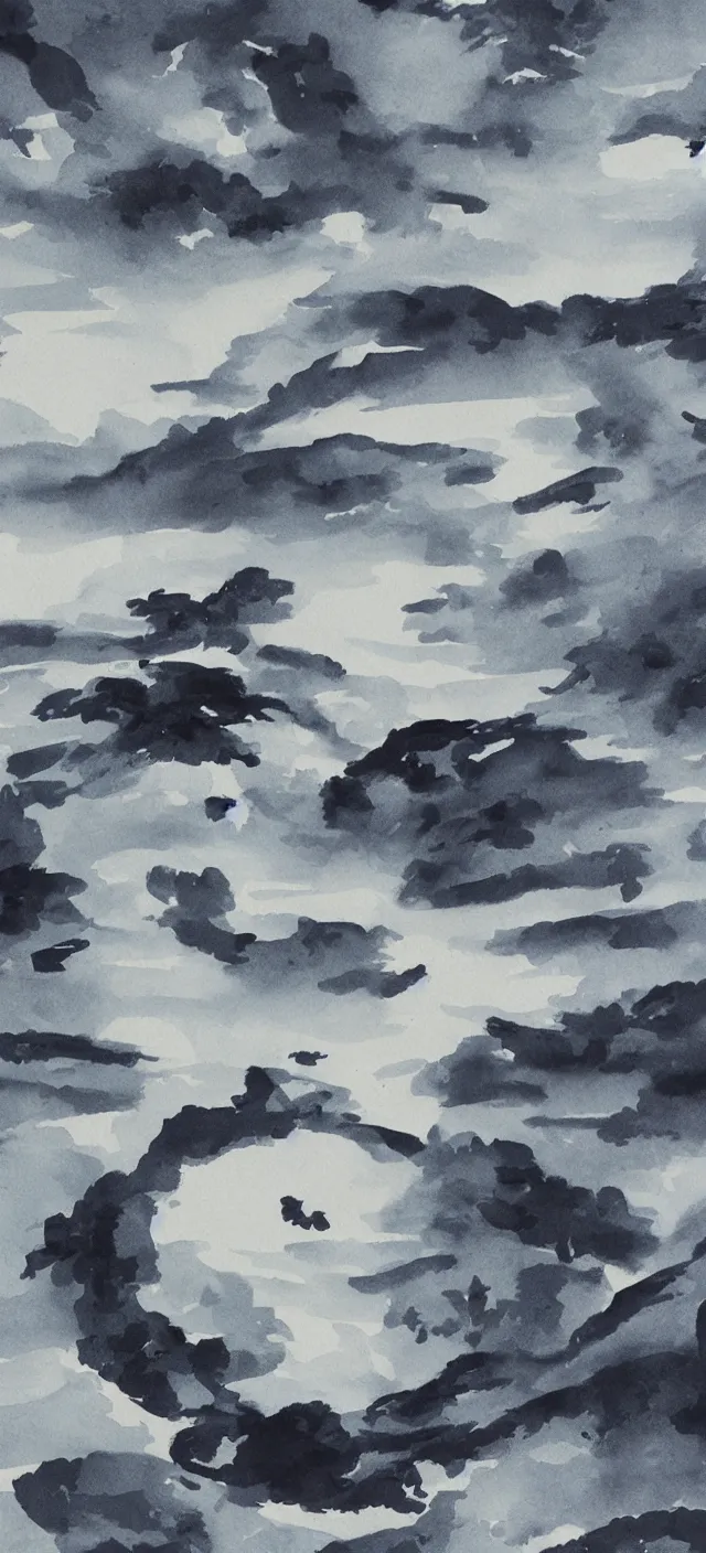 Prompt: an ink painting of alien planet horizon by li cheng