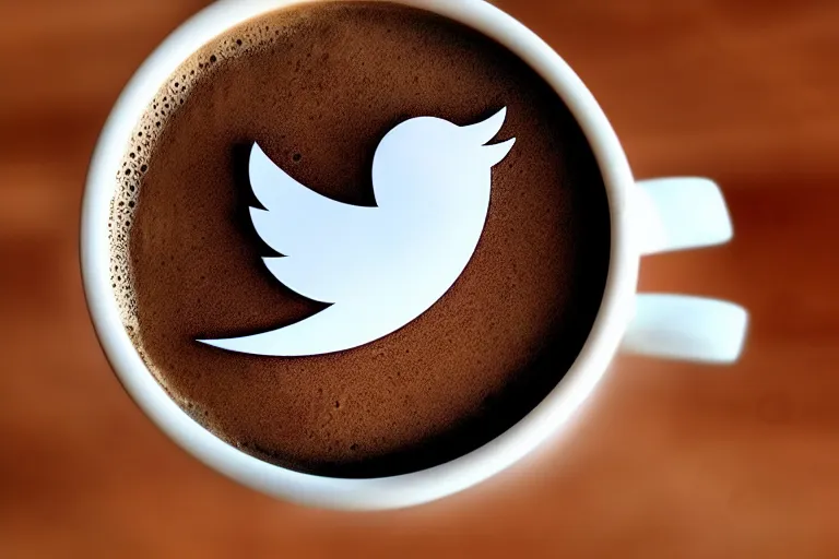 Prompt: twitter logo in my morning coffee, Latte Art, close-up photograph, award winning