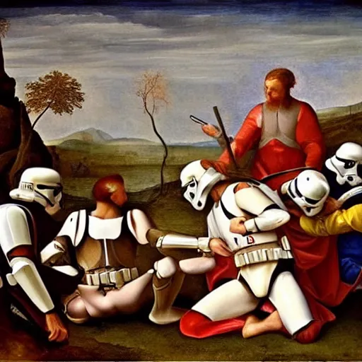 Image similar to Renaissance painting of a Stormtrooper