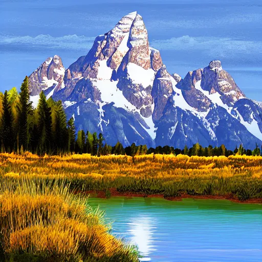 Prompt: view at grand teton national park, digital art, illustration