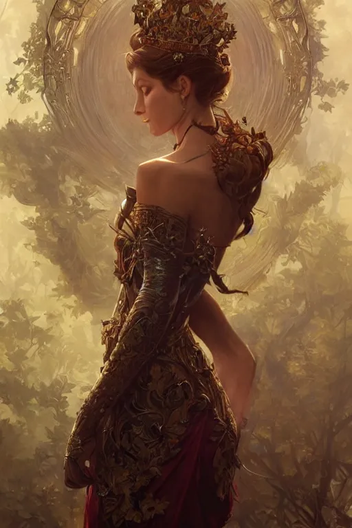 Prompt: portrait ofelf queen, forest, godlike, upper body, fantasy, intricate, elegant, highly detailed, digital painting, artstation, concept art, sharp focus, illustration, art by artgerm and greg rutkowski and alphonse mucha