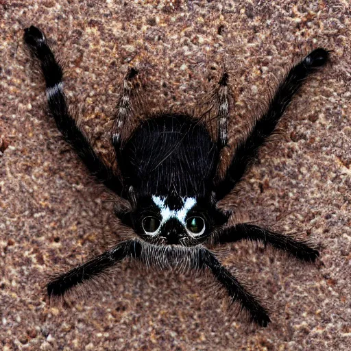 Image similar to a cat mixed with a jumping spider, hybrid creature, realistic, photography