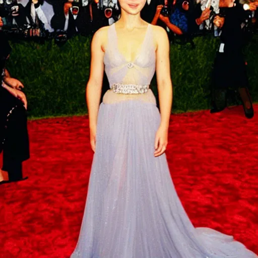 Image similar to enchanting Natalie Portman at the met Gala beautiful gown dress, 1999, cinematic quality, high octane