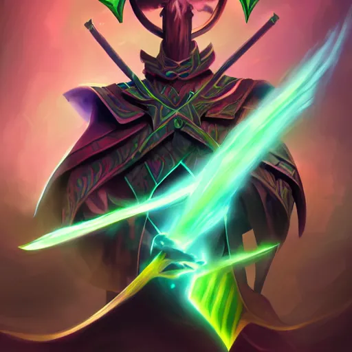 Prompt: illustration of a dark magician wielding an oversized magical staff with green eyes, intricate, elegant, highly detailed, centered, digital painting, artstation, concept art, smooth, sharp focus