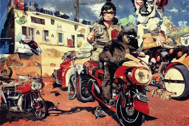 Image similar to pizza the hut, akira's motorcycle, gorillaz, poster, high quality