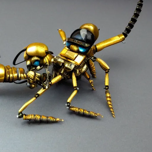 Image similar to mechanic wasp robot made of iron, gold and diamonds. hyper detailed