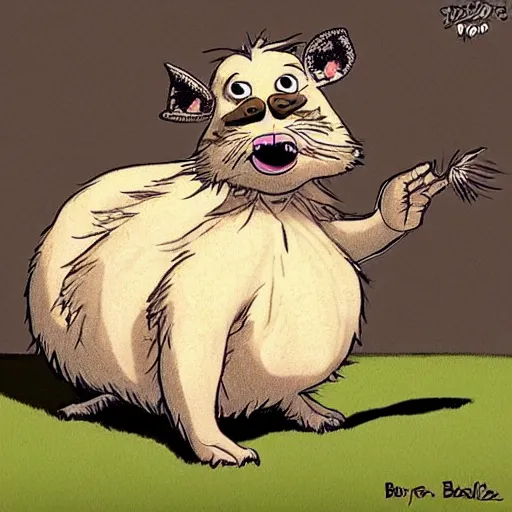 Image similar to A character based on a haggis, cartoon style, soft and cuddly with fur, In the style of Dreamworks, Art by Brian Bolland, Trending on CGSociety, Manga and Anime