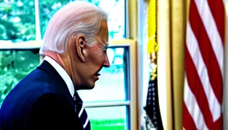 Image similar to sasquatch visits joe biden at the oval office, photorealistic, ultra hd, 4 k, award winning, patriotic