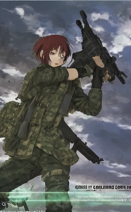 Prompt: girl, trading card front, soldier clothing, combat gear, realistic anatomy, concept art, professional, by ufotable studio, green screen, volumetric lights, stunning, military camp in the background, hayao miyazaki, anime studio mappa