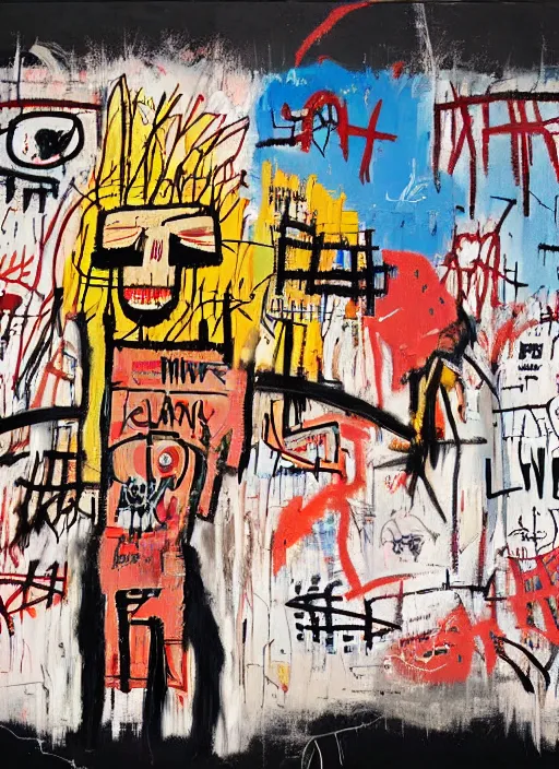 Prompt: love war and apocalypse, street art, jean - michel basquiat