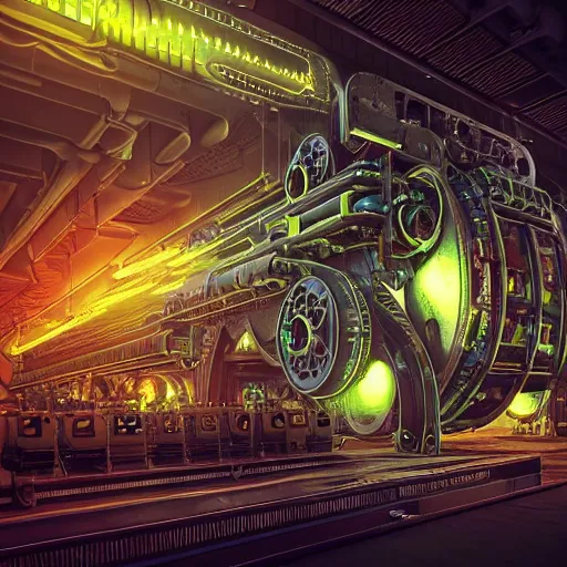 Image similar to album art, tripmachine, album is called tripmachine, photo of a huge futuristic dieselpunk generator inside a steampunk machinery, 8 k, fluorescent colors, halluzinogenic, multicolored, exaggerated detailed, front shot, 3 d render, octane