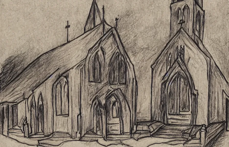 Prompt: church on fire, children drawing