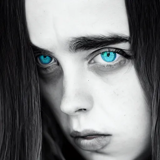 Image similar to Portrait of Billie Eilish with enormous Anime eyes, vogue, perfect face, intricate, Sony a7R IV, symmetric balance, polarizing filter, Photolab, Lightroom, 4K, Dolby Vision, Photography Award