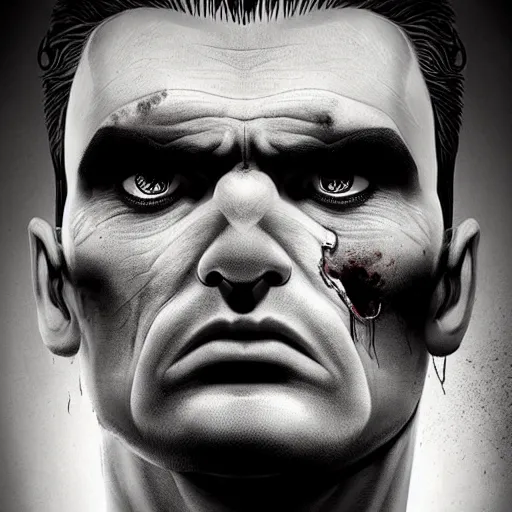 Image similar to portrait of a young and handsome zombie morrissey as a zombie with cuts and with a large quiff and thick eyebrows, 7 days to die zombie, realistic proportions, fine art, award winning, intricate, elegant, sharp focus, cinematic lighting, digital painting, 8 k concept art, art by z. w. gu, art by brom, art by michael hussar, 8 k