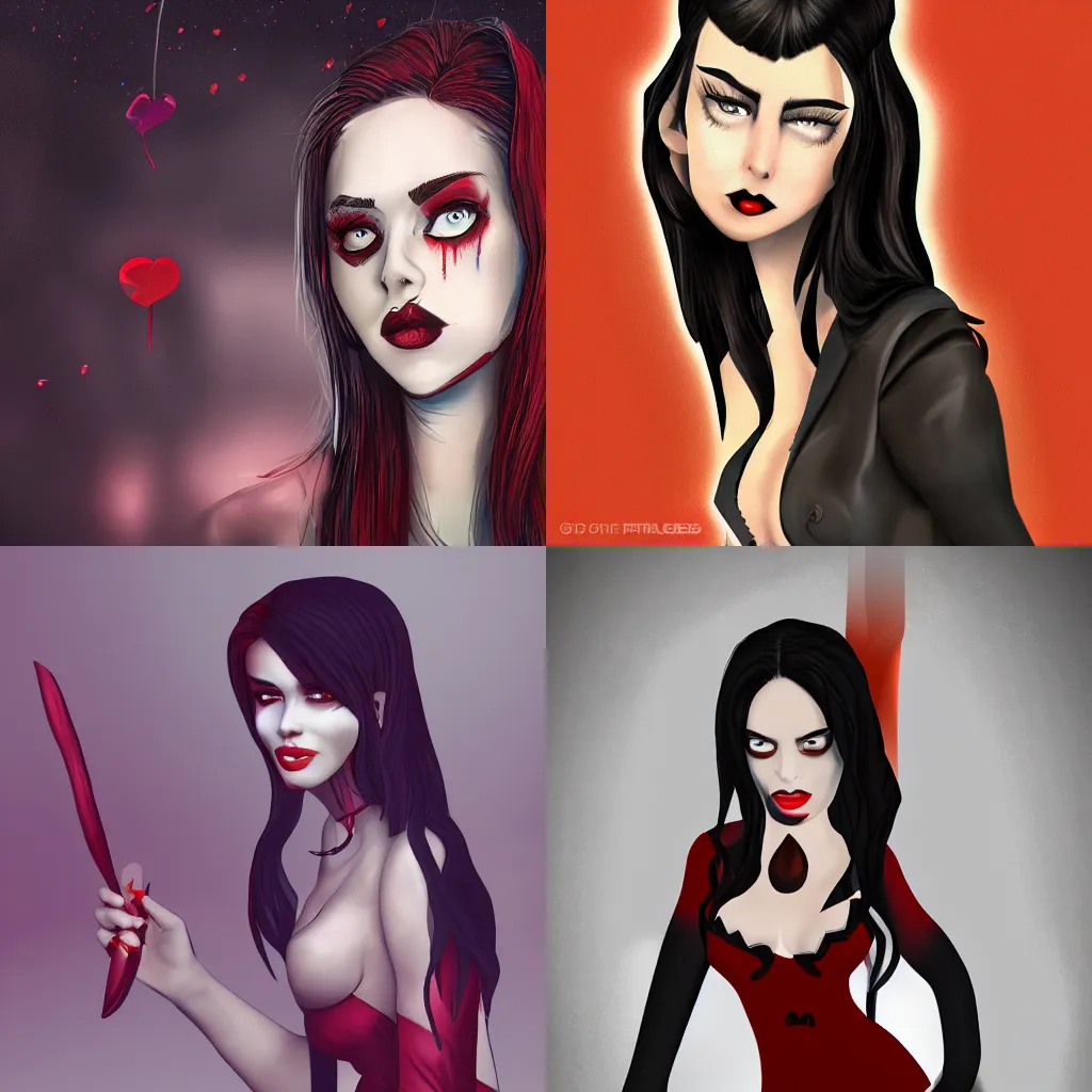 Prompt: A female vampire at a party, 4k, digital art, cartoon