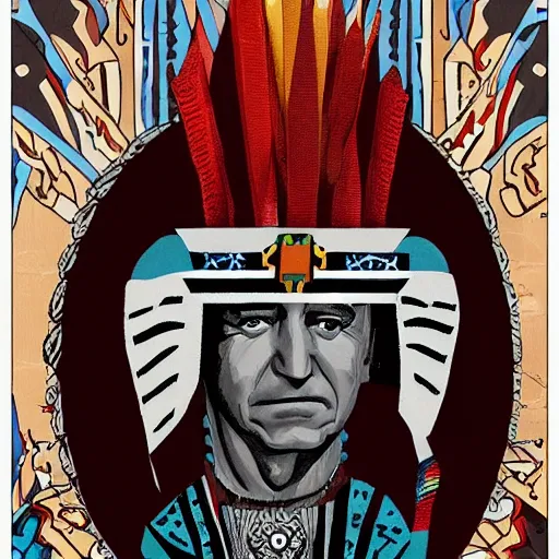 Image similar to portrait photo of joe biden as an ancient aztec warrior