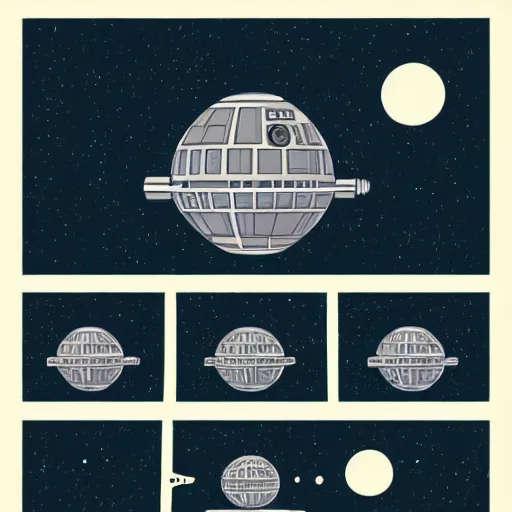 Prompt: Star wars death star in Kurzgesagt art style