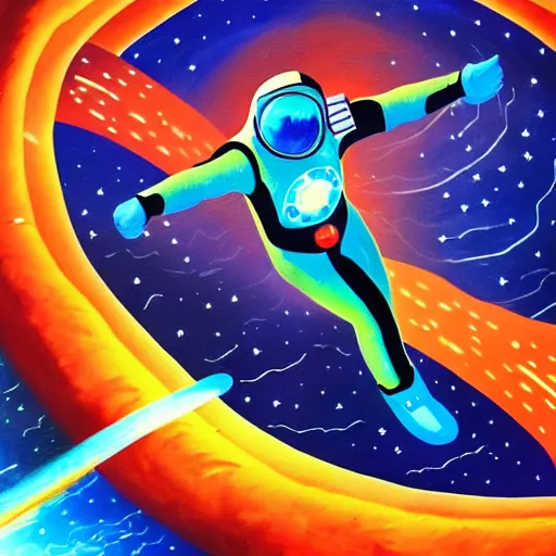 Image similar to spaceman superhero with cape and magic spells surfing, isometric scifi astral spirit space journey in oil painting, pulled into the spiral vortex, trending on artstation, award winning, emotional, highly detailed ethereal isometric surrealist art