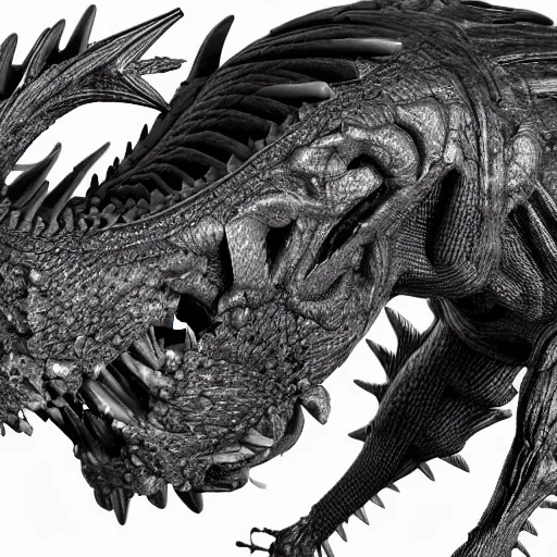 Image similar to cross section anatomy of a black scaled dragon 3D, 8k resolution by H R Giger