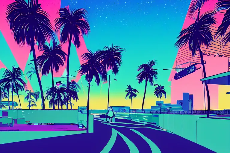 Gorgeous Women 80s Vice City Synthwave Miami Landscape Artstation Winner