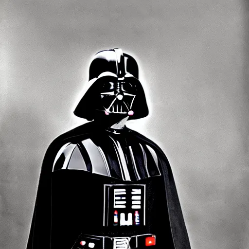 Prompt: Darth Vader in world war 2, vintage photograph