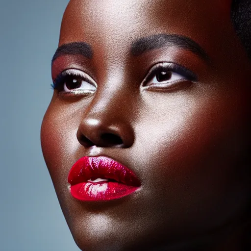 Image similar to Fully-clothed full-body close-up portrait of Lupita Nyong'o, XF IQ4, 50mm, F1.4, studio lighting, professional, 8K