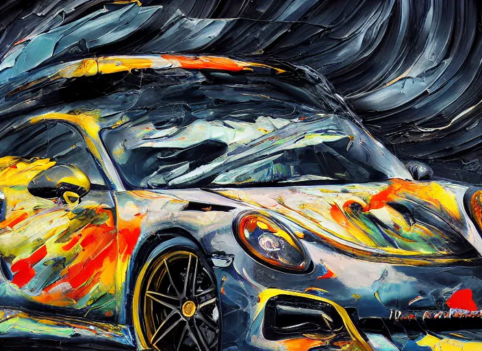 Prompt: abstract impasto advertising illustration painting for porsche