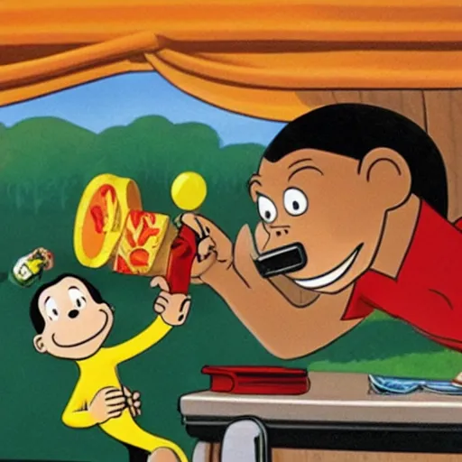 Prompt: curious george smoking crack