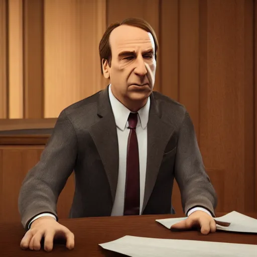 Image similar to Saul Goodman as a defense attorney, in a courtroom, shrek as the defendant | hyper realistic Unreal Engine Render, 8K