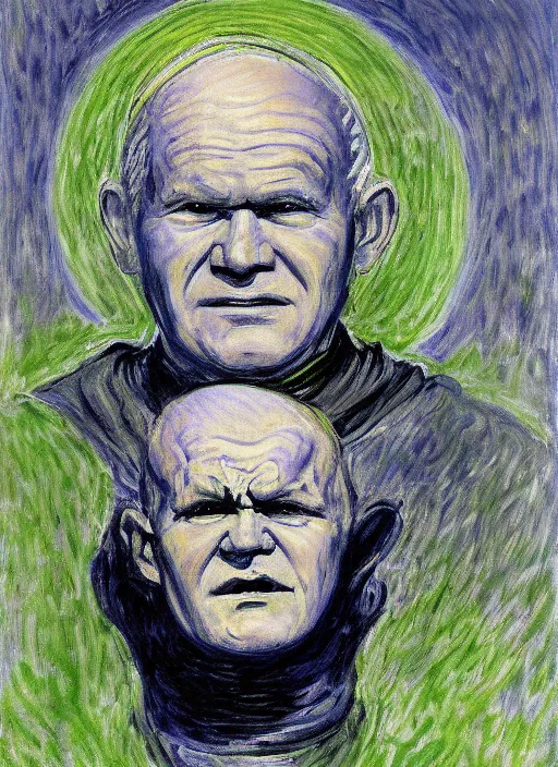 Prompt: portrait of john paul ii as piccolo from dragon ball z by claude monet