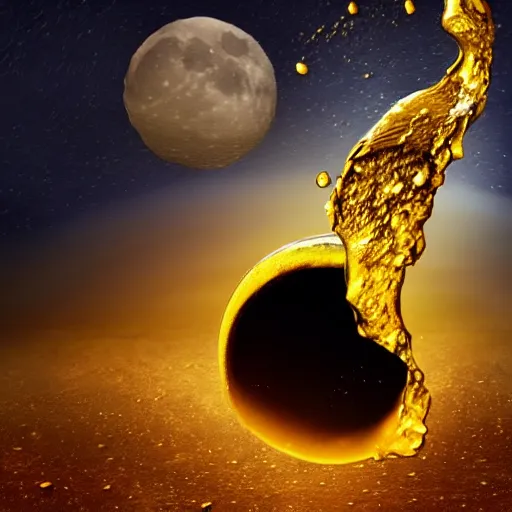 Image similar to the moon with honey poured on it, photorealistic, detailed, HDR, high contrast