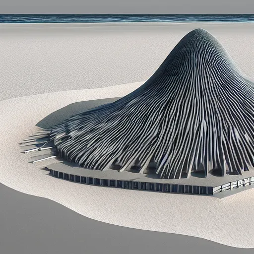 Image similar to zaha hadid architecture sand castle on a beach photorealistic