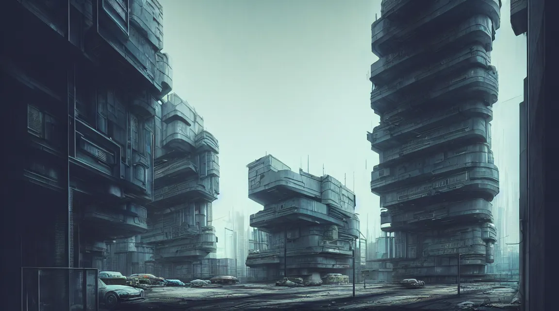 Image similar to highly detailed photography of a modern architecture post - apocalyptic police station, cyberpunk art, photorealistic, trending on artstation, organic architecture, urban archiecture, photorealistic, by wlop, by artgerm, digital art, matte art, octane render, lineart, pop art, retrofuturism, reimagined by industrial light and magic, darksynth