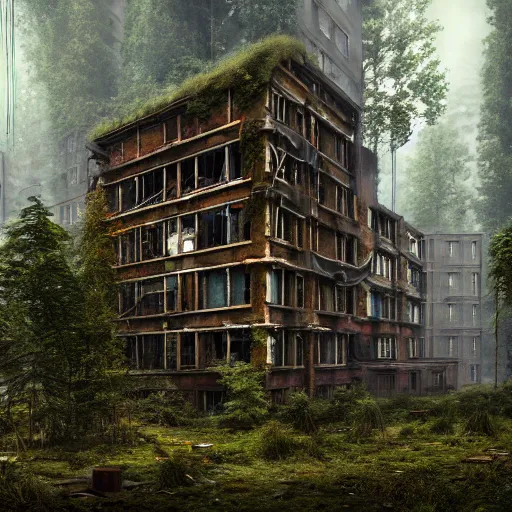 Image similar to a beautiful ultradetailed render of city building unfinished building urbex industrial architecture dormitory by antoine predock, wilderness mars steampunk reclaimed by nature forest tundra rainforest postcyberpunk myst, archdaily, wallpaper, highly detailed, trending on artstation.