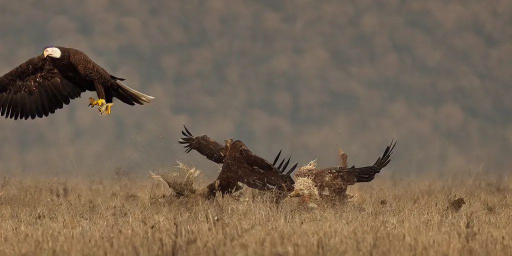 Image similar to eagle hunting a razorback, national geographic, 8 k