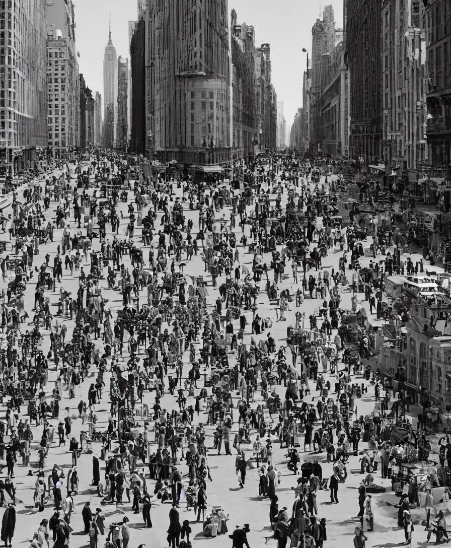 Prompt: constructivism streetview sun people street busy new york