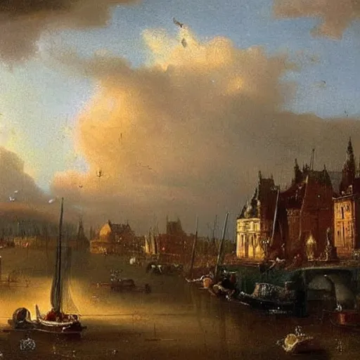 Prompt: detailed oil painting of 🪶 🌦️ 💎 ⚜️ by old Dutch masters