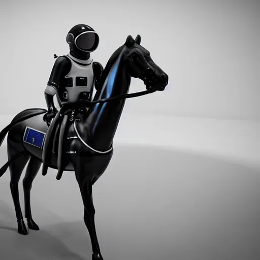 Image similar to hyperrealism aesthetic computer simulation visualisation in araki nobuyoshi style of parallel universe movie scene with detailed stylish neofuturistic horse riding on a astronaut and wearing neorofuturistic sci - fi laboratory uniform designed by josan gonzalez. hyperrealism photo on pentax 6 7, by giorgio de chirico volumetric natural light rendered in blender