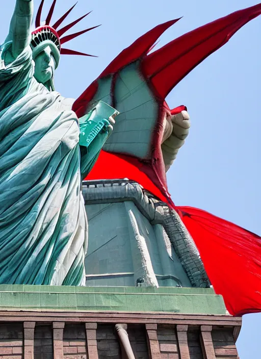 Image similar to red dragon under statue of liberty