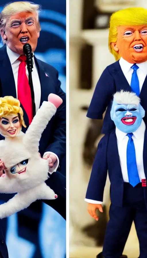 Image similar to donald trump trolls doll, cinema still